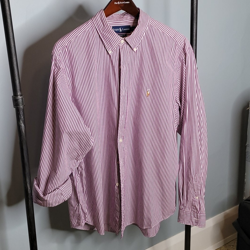 Purple and white stripe broadcloth shirt XXL Polo